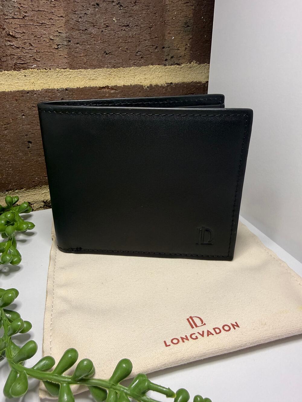 Longvadon 1407 Mens Soft Leather Short Wallet 8CC Noir Profond NEW $250 Tag